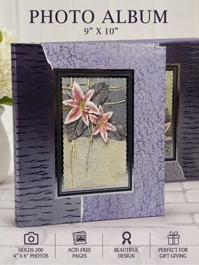 Decorative Purple Floral Photo Album 9x10 Holds 200 Photos with box